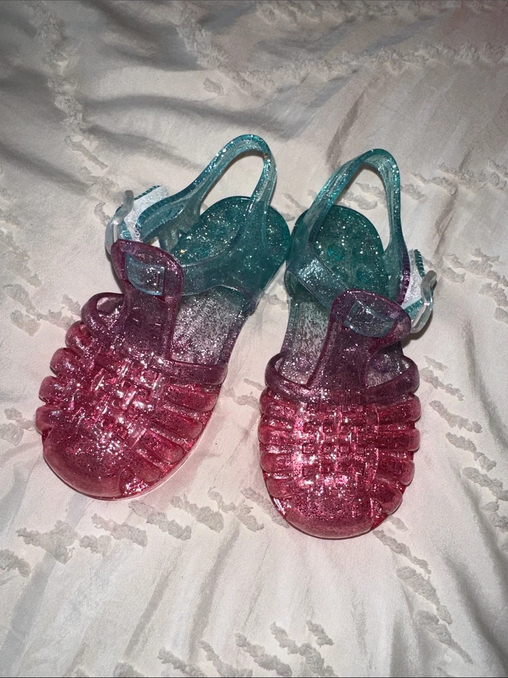The Children's Place Pink and Teal Glitter Jelly Sandals